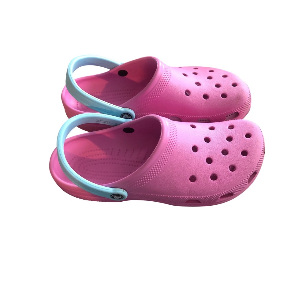 Crocs Classic Clogs Pink Blue Strap Mens 10 Womens 12 Comfort Slip On Shoes - Picture 4 of 9